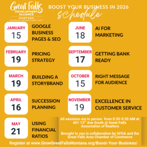 boost your business 2026 monthly trainings in Great Falls, Montana
